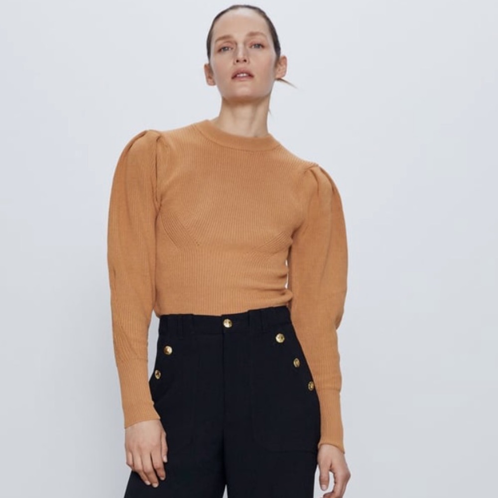 NWT zara camel balloon sleeve sweater